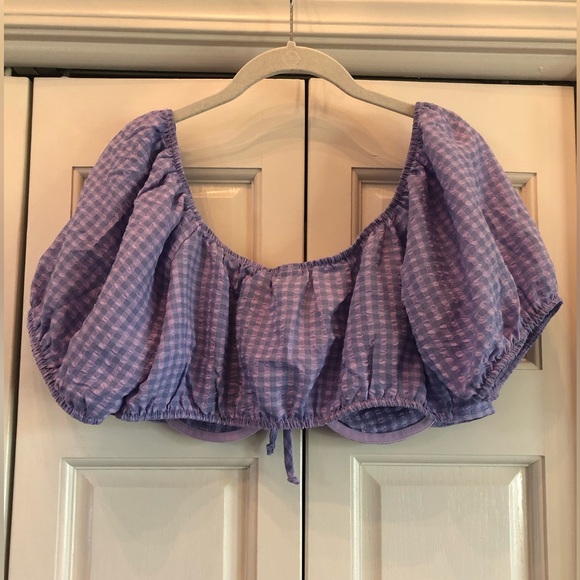 Wild Fable cropped underwire, purple top with puff sleeves, XXL - Picture 2 of 11